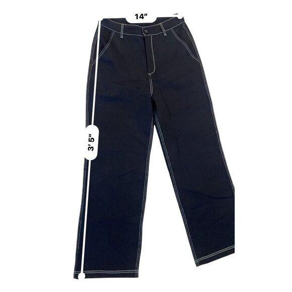 wide leg trouser pant top stitched NWT Medium black 100% cotton woven - Picture 8 of 10